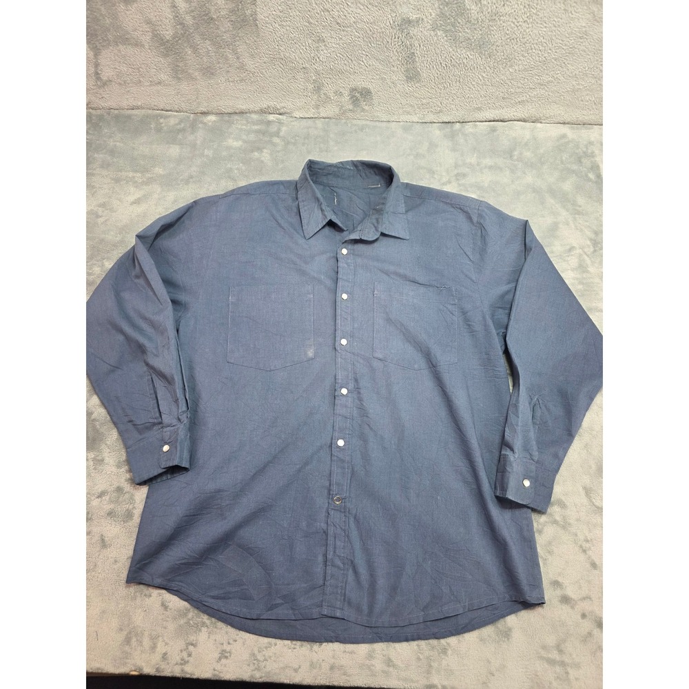 Mens Blue Long Sleeve Western Snap Button Down Shirt Two Pocket Solid Blue‎